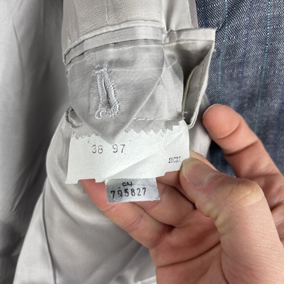 Vintage Pierre BALMAIN Jacket 38S Wool Light Grey Blue stripped 90's Read* - Picture 16 of 16